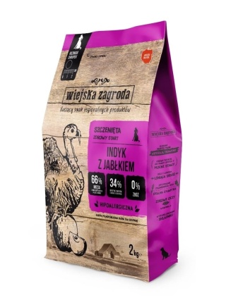 Karma sucha dla szczeniąt Indyk z jabłkiem chrupki M 2kg